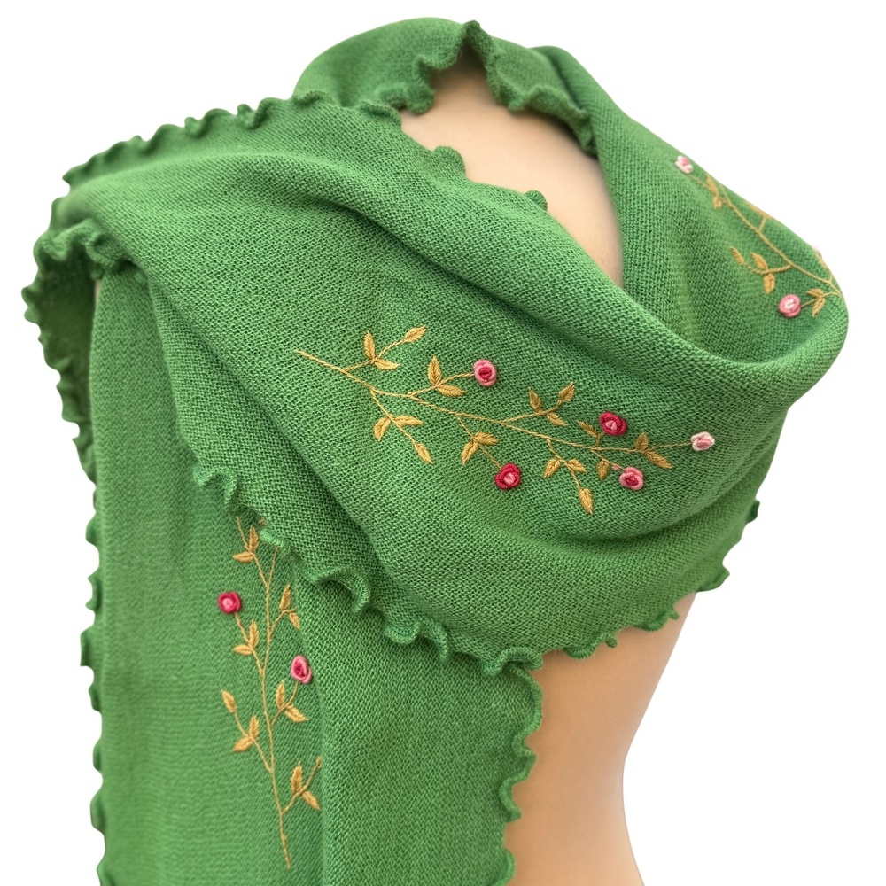 Peruvian wool green floral shawl